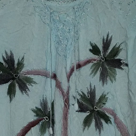 Blue Tropical Palm Tree Blouse - Picture 2 of 5
